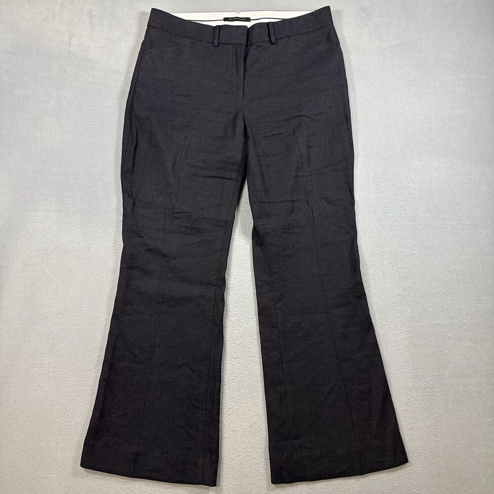 Elie Tahari Women's Sz 10 Dark Navy Linen Blend Trousers Bootcut Dress Pants